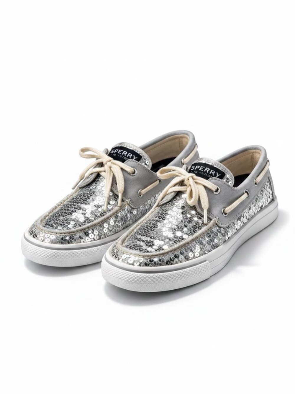 Sperry Silver Glitter Boat Shoes Sparkly Casual Sneakers US 6